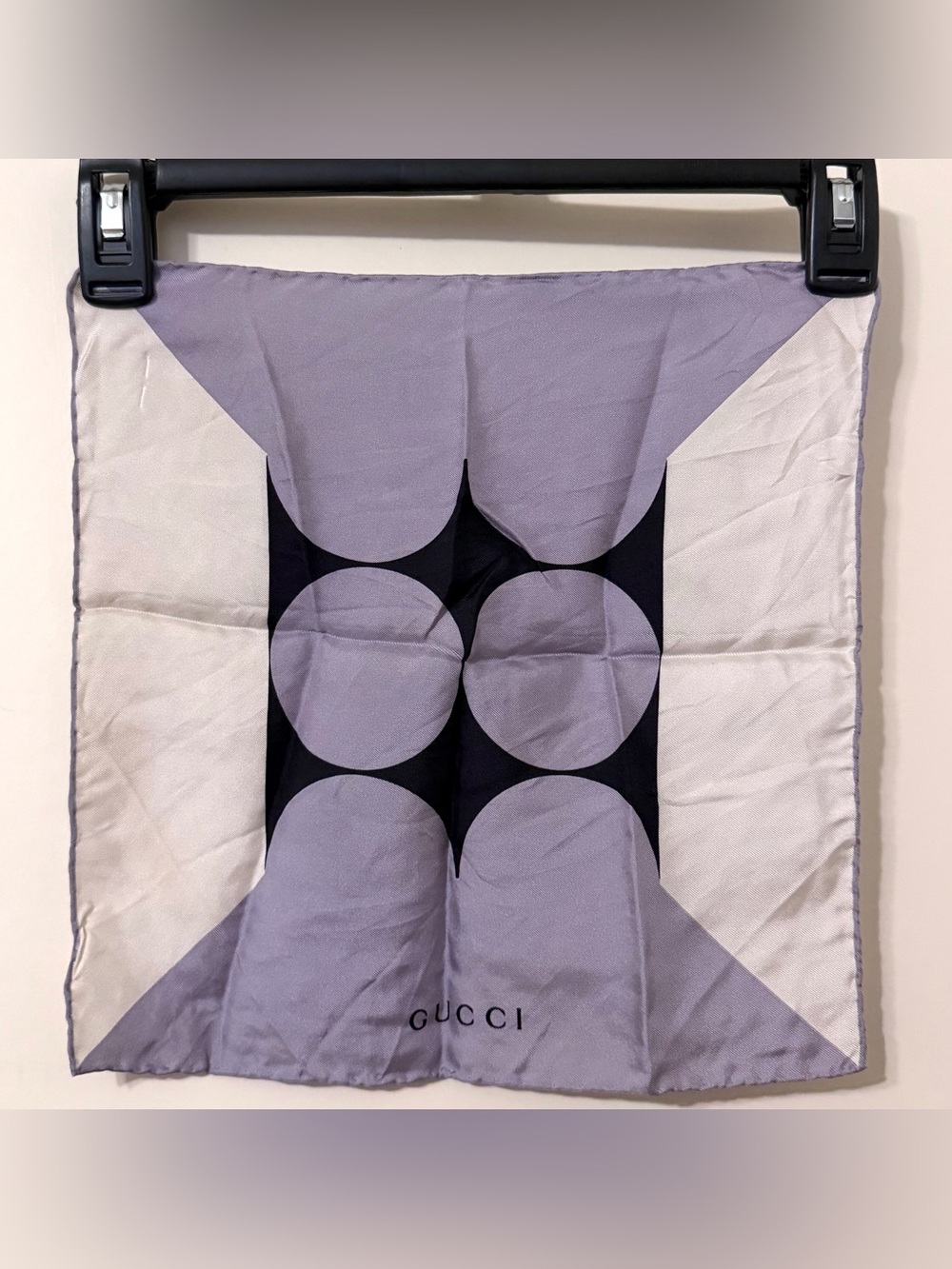 Vintage Gucci Violet Ecru 100% Silk Geometric Pattern Pocket Square Handkerchief